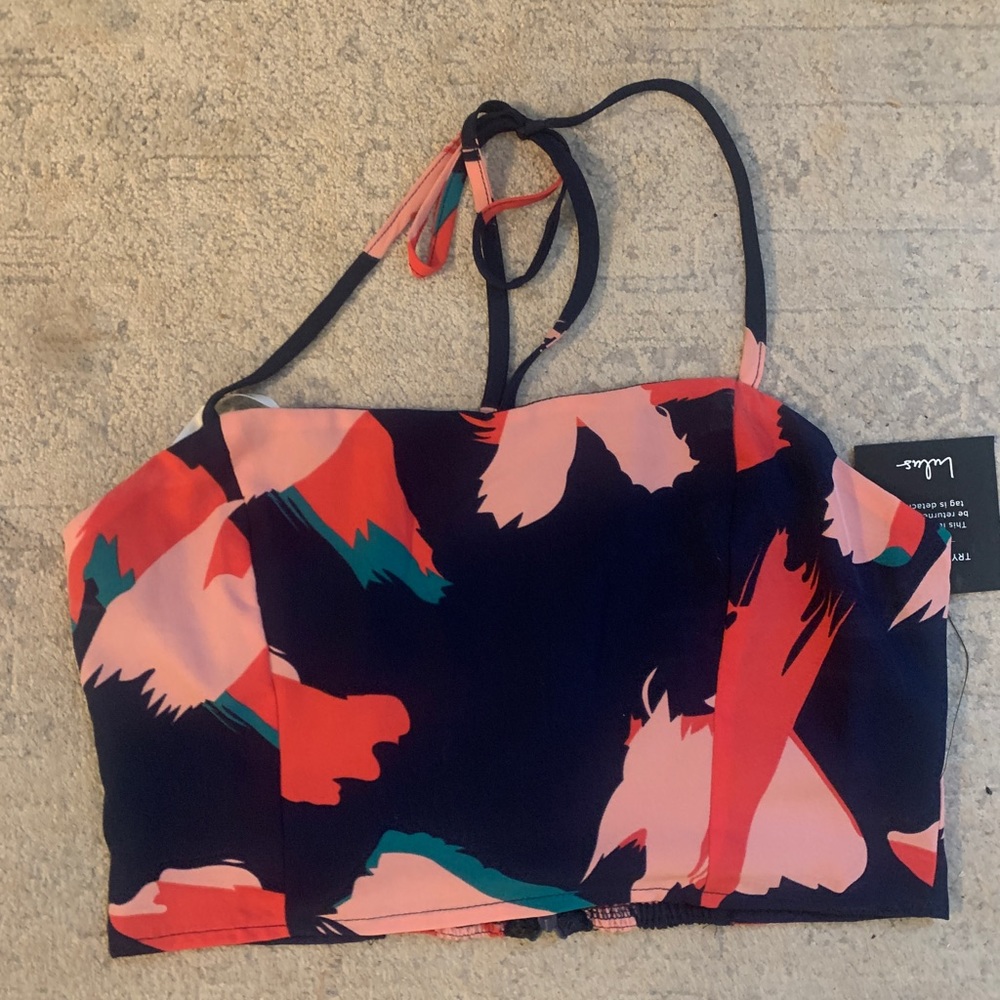 LULUS Artistic Impulse Navy Abstract Crop Top MEDIUM
